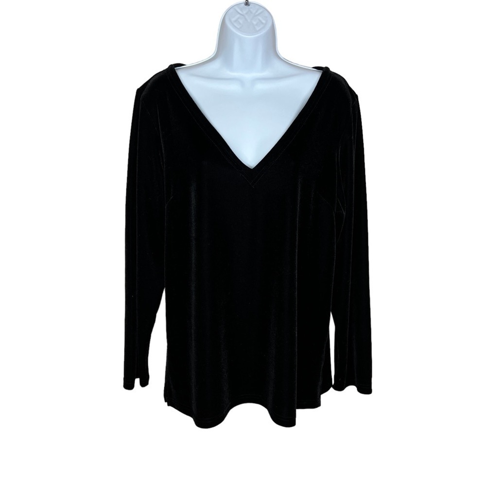 Vintage Black Velour August Silk Long Sleeve Top Goth V Neck